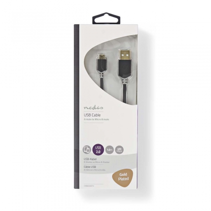 USB-Kabel | USB 2.0 | USB-A Male | USB Micro-B Male | 480 Mbps | Verguld | 1.00 m | Rond | PVC | Antraciet | Doos