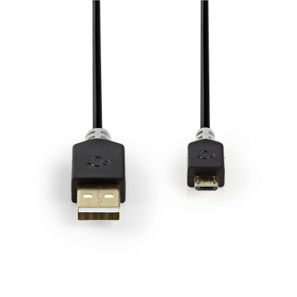 USB-Kabel | USB 2.0 | USB-A Male | USB Micro-B Male | 480 Mbps | Verguld | 2.00 m | Rond | PVC | Antraciet | Doos