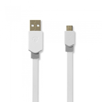 USB-Kabel | USB 2.0 | USB-A Male | USB Micro-B Male | 480 Mbps | Verguld | 1.00 m | Plat | PVC | Wit | Window Box