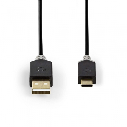 USB-Kabel | USB 2.0 | USB-A Male | USB-C™ Male | 60 W | 480 Mbps | Verguld | 1.00 m | Rond | PVC | Antraciet | Window Box