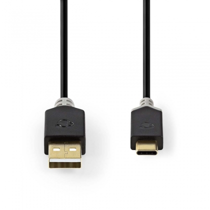 USB-Kabel | USB 2.0 | USB-A Male | USB-C™ Male | 60 W | 480 Mbps | Verguld | 3.00 m | Rond | PVC | Antraciet | Doos