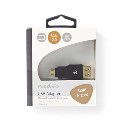 USB Micro-B Adapter | USB 2.0 | USB Micro-B Male | USB-A Female | 480 Mbps | Verguld | PVC | Antraciet | Doos