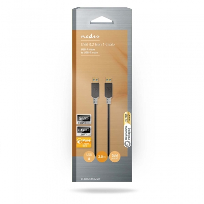 USB-Kabel | USB 3.2 Gen 1 | USB-A Male | USB-A Male | 5 Gbps | Verguld | 2.00 m | Rond | PVC | Antraciet | Doos