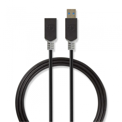 USB-Kabel | USB 3.2 Gen 1 | USB-A Male | USB-A Female | 5 Gbps | Verguld | 2.00 m | Rond | PVC | Antraciet | Doos