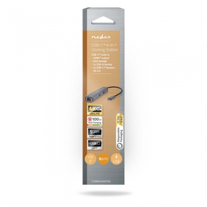 USB Multi-Port Adapter | USB 3.2 Gen 1 | USB-C™ Male | HDMI™ Output / RJ45 Female / 2x USB-A Female / 2x USB-C™ | 5 Gbps | 0.20 m | Rond | Verguld | PVC | Antraciet | Doos