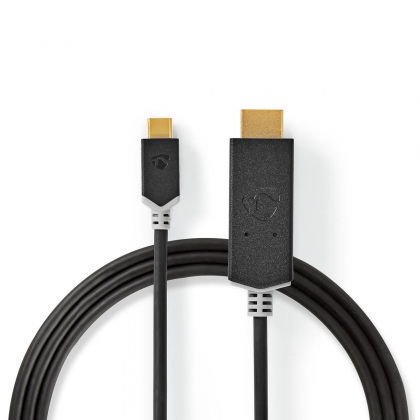 USB-C™ Adapter | USB 3.2 Gen 1 | USB-C™ Male | HDMI™ Connector | 4K@60Hz | 2.00 m | Rond | Verguld | PVC | Antraciet | Doos