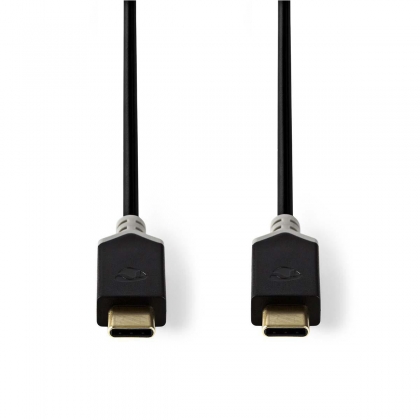 USB-Kabel | USB 3.2 Gen 1 | USB-C™ Male | USB-C™ Male | 60 W | 4K@60Hz | 5 Gbps | Verguld | 2.00 m | Rond | PVC | Zwart | Doos