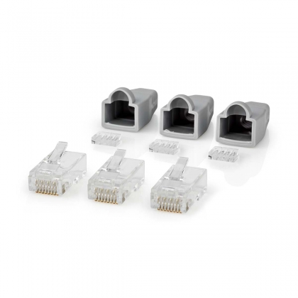 RJ45-Connector | Male | Solid UTP CAT5 | Recht | Verguld | 10 Stuks | PVC | Grijs | Window Box met Euro Lock