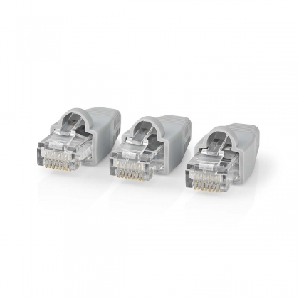 RJ45-Connector | Male | Solid UTP CAT5 | Recht | Verguld | 10 Stuks | PVC | Grijs | Window Box met Euro Lock