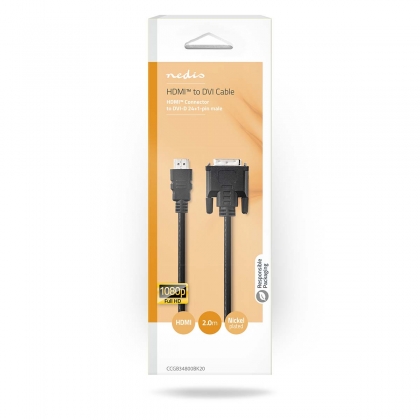 HDMI™ Kabel | HDMI™ Connector | DVI-D 24+1-Pins Male | 1080p | Vernikkeld | 2.00 m | Recht | PVC | Zwart | Doos