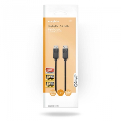 DisplayPort-Kabel | DisplayPort Male | DisplayPort Male | 8K@60Hz | Vernikkeld | 1.00 m | Rond | PVC | Zwart | Doos