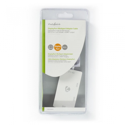 DisplayPort-Adapter | DisplayPort Male | DVI-D 24+1-Pins Female / HDMI™ Output / VGA Female 15p | 4K@60Hz | Verguld | Schakelbaar | 0.20 m | Rond | ABS | ABS | Wit | Doos