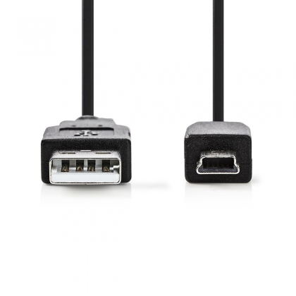 USB-Kabel | USB 2.0 | USB-A Male | USB Mini-B 5-Pins Male | 480 Mbps | Vernikkeld | 2.00 m | Rond | PVC | Zwart | Doos