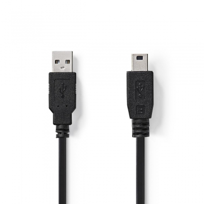 USB-Kabel | USB 2.0 | USB-A Male | USB Mini-B 5-Pins Male | 480 Mbps | Vernikkeld | 2.00 m | Rond | PVC | Zwart | Doos