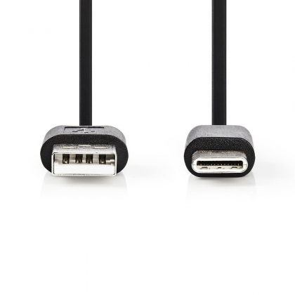 USB-Kabel | USB 2.0 | USB-A Male | USB-C™ Male | 60 W | 480 Mbps | Vernikkeld | 0.10 m | Rond | PVC | Zwart | Blister