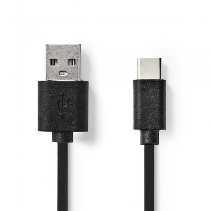 USB-Kabel | USB 2.0 | USB-A Male | USB-C™ Male | 60 W | 480 Mbps | Vernikkeld | 0.10 m | Rond | PVC | Zwart | Blister