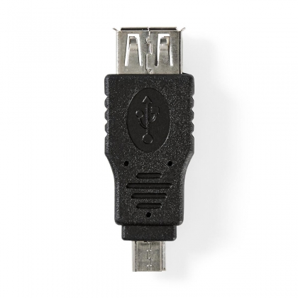 USB Micro-B Adapter | USB 2.0 | USB Micro-B Male | USB-A Female | 480 Mbps | Vernikkeld | PVC | Zwart | Blister