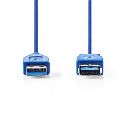 USB-Kabel | USB 3.2 Gen 1 | USB-A Male | USB-A Female | 5 Gbps | Vernikkeld | 2.00 m | Rond | PVC | Blauw | Doos