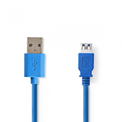 USB-Kabel | USB 3.2 Gen 1 | USB-A Male | USB-A Female | 5 Gbps | Vernikkeld | 2.00 m | Rond | PVC | Blauw | Doos