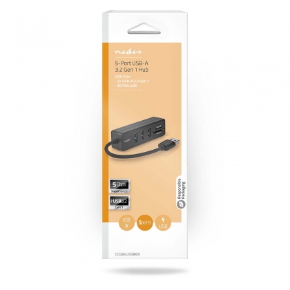 USB-Hub | USB-A Male | 3x USB A Female | 5-Poorts poort(en) | USB 3.2 Gen 1 | USB Gevoed | 5 Gbps | SD & MicroSD