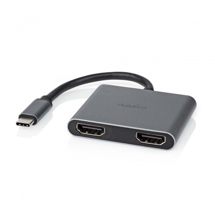 USB-C™ Adapter | USB 3.2 Gen 1 | USB-C™ Male | 2x HDMI™ | 4K@30Hz | 0.10 m | Rond | Vernikkeld | PVC | Zwart | Doos