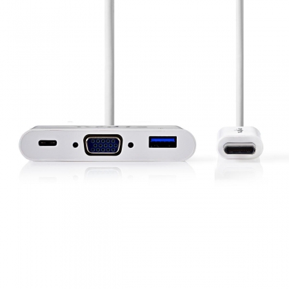 USB Multi-Port Adapter | USB 3.1 | USB-C™ Male | USB-A Female / USB-C™ Female / VGA Female 15p | 5 Gbps | 0.20 m | Rond | Vernikkeld | PVC | Wit | Blister