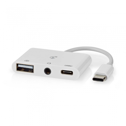 USB Multi-Port Adapter | USB 2.0 | USB-C™ Male | USB-A Female / USB-C™ Female / 3,5 mm Female | 480 Mbps | 0.10 m | Rond | Vernikkeld | PVC | Wit | Doos