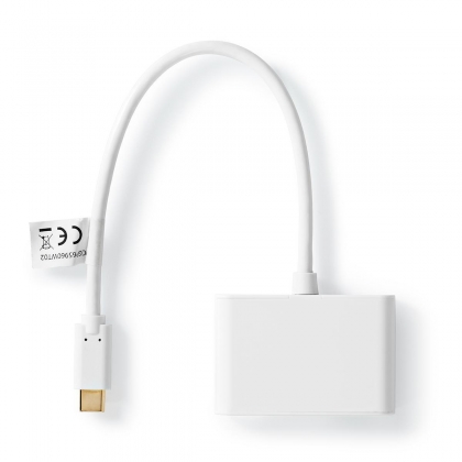 USB Multi-Port Adapter | 2-in-1 | USB 3.2 Gen 1 | USB-C™ Male | 2x USB-A | 1000 Mbps | 0.20 m | Rond | Vernikkeld | PVC | Wit | Blister