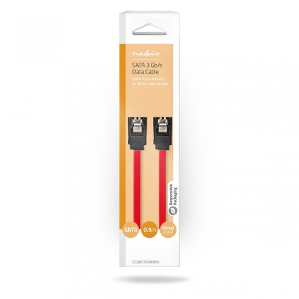 SATA Kabel | 3 Gbps | SATA 7-Pins Female | SATA 7-Pins Female | Vernikkeld | 0.50 m | Plat | PVC | Rood | Doos
