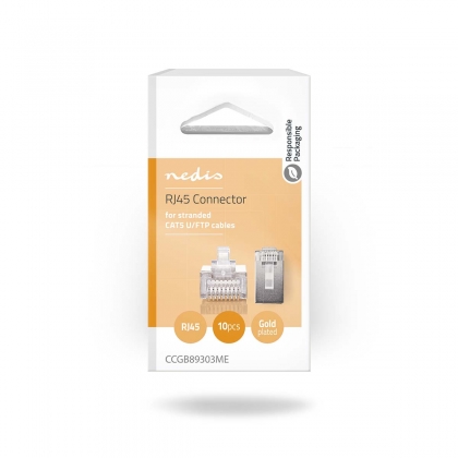 RJ45-Connector | Male | Stranded STP CAT5 | Recht | Verguld | 10 Stuks | PVC | Transparant | Doos