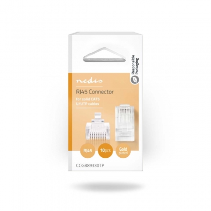 RJ45-Connector | RJ45 Pass Through | Solid UTP CAT5 | Recht | Verguld | 10 Stuks | PVC | Transparant | Doos