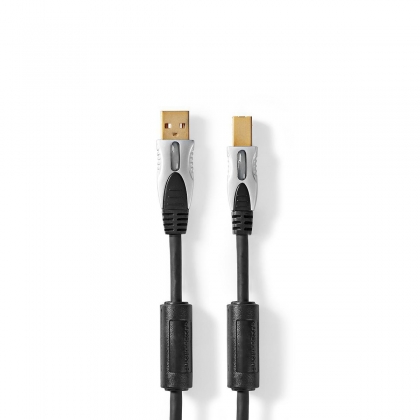 USB-Kabel | USB 2.0 | USB-A Male | USB-B Male | 480 Mbps | Verguld | 5.00 m | Rond | PVC | Antraciet | Clamshell