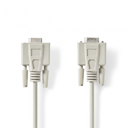 Seriële Kabel | D-SUB 9-Pins Male | D-SUB 9-Pins Female | Vernikkeld | 3.00 m | Rond | PVC | Ivoor | Label