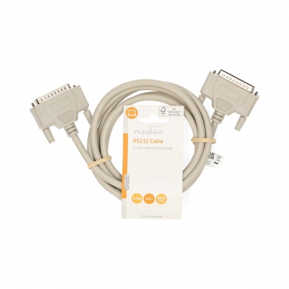 Seriële Kabel | D-SUB 25-Pins Male | D-SUB 25-Pins Male | Vernikkeld | 2.00 m | Rond | PVC | Ivoor | Label