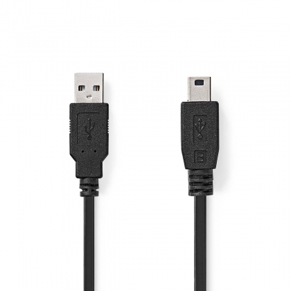 USB-Kabel | USB 2.0 | USB-A Male | USB Mini-B 5-Pins Male | 480 Mbps | Vernikkeld | 1.00 m | Rond | PVC | Zwart | Label