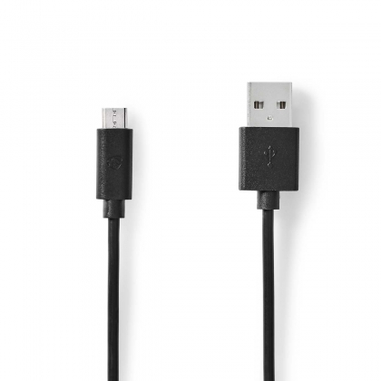 USB-Kabel | USB 2.0 | USB-A Male | USB Micro-B Male | 10 W | 480 Mbps | Vernikkeld | 0.50 m | Rond | PVC | Zwart | Label