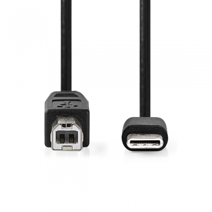 USB-Kabel | USB 2.0 | USB-C™ Male | USB-B Male | 480 Mbps | Vernikkeld | 1.00 m | Rond | PVC | Zwart | Label