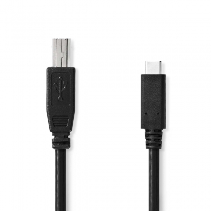 USB-Kabel | USB 2.0 | USB-C™ Male | USB-B Male | 480 Mbps | Vernikkeld | 1.00 m | Rond | PVC | Zwart | Label