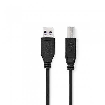 USB-Kabel | USB 3.2 Gen 1 | USB-A Male | USB-B Male | 5 Gbps | Vernikkeld | 2.00 m | Rond | PVC | Zwart | Label