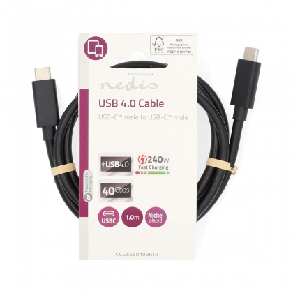 USB-Kabel | USB 4.0 Gen 3x2 | USB-C™ Male | USB-C™ Male | 240 W | 8K@60Hz | 40 Gbps | Vernikkeld | 1.00 m | Rond | PVC | Zwart | Label