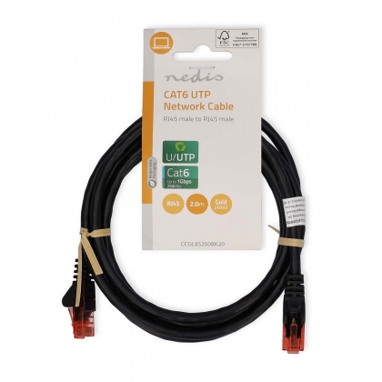 CAT6 Netwerkkabel | RJ45 Male | RJ45 Male | U/UTP | 2.00 m | Rond | PVC | Zwart | Label