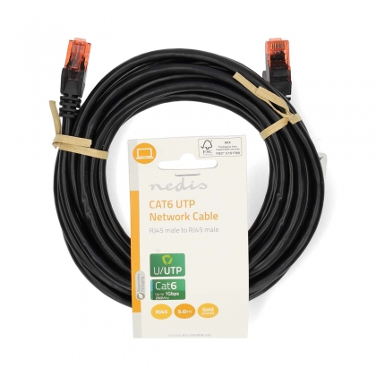 CAT6 Netwerkkabel | RJ45 Male | RJ45 Male | U/UTP | 5.00 m | Rond | PVC | Zwart | Label