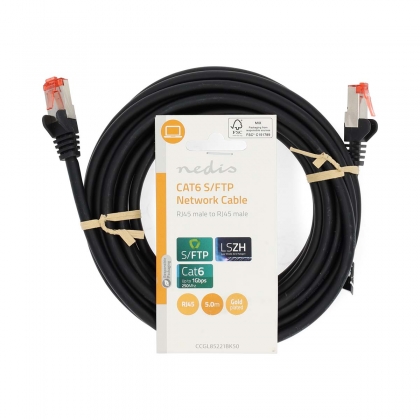 CAT6 Netwerkkabel | RJ45 Male | RJ45 Male | S/FTP | 5.00 m | Rond | LSZH | Zwart | Label