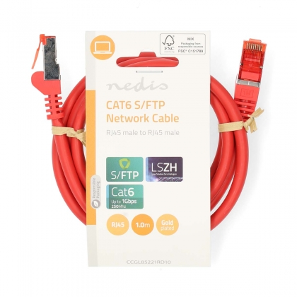 CAT6 Netwerkkabel | RJ45 Male | RJ45 Male | S/FTP | 1.00 m | Rond | LSZH | Rood | Label