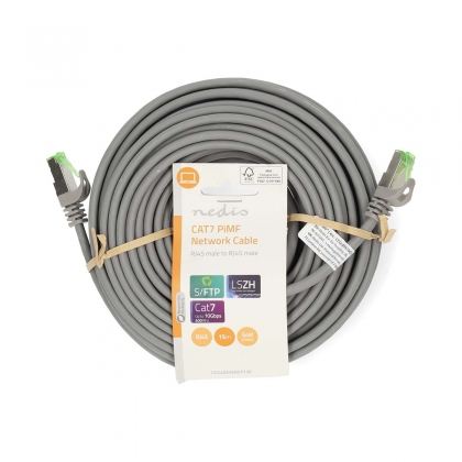 CAT7 Netwerkkabel | S/FTP | RJ45 Male | RJ45 Male | 15.0 m | Snagless | Rond | LSZH | Grijs | Label