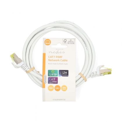 CAT7 Netwerkkabel | S/FTP | RJ45 Male | RJ45 Male | 2.00 m | Snagless | Rond | LSZH | Wit | Label