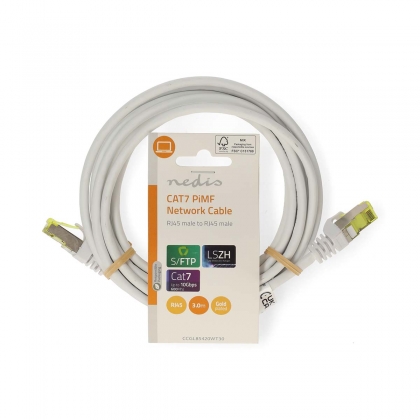CAT7 Netwerkkabel | S/FTP | RJ45 Male | RJ45 Male | 3.00 m | Snagless | Rond | LSZH | Wit | Label
