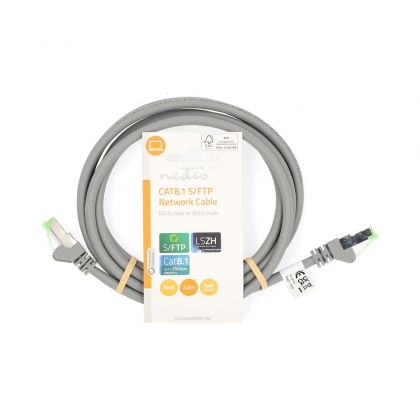 Cat 8.1 Netwerkkabel | S/FTP | RJ45 Male | RJ45 Male | 2.00 m | Rond | LSZH | Grijs | Label