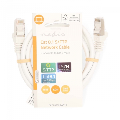 Cat 8.1 Netwerkkabel | S/FTP | RJ45 Male | RJ45 Male | 1.00 m | Rond | LSZH | Wit | Label
