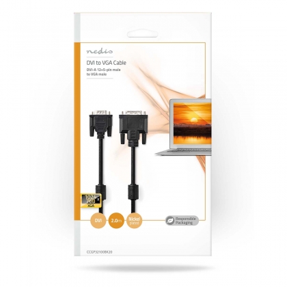 DVI-Kabel | DVI-A 12+5-Pin Male | VGA Male | 1024x768 | Vernikkeld | 2.00 m | Recht | PVC | Zwart | Envelop